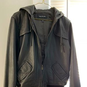 Jones of New York Large leather jacket with hood like NEW!